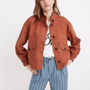 Madewell Jacket Womens Small Rust Orange Cotton Boxy Oversized Layering Bomber